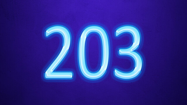 Glowing blue number design of 203 on blue background.