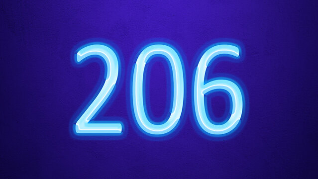 Glowing blue number design of 206 on blue background.