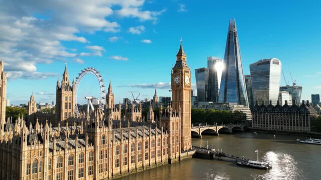 London skyline with Big Ben and modern skyscrapers