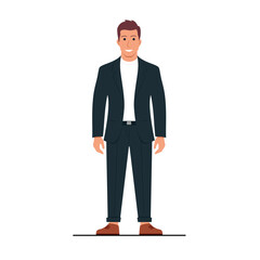 Successful young businessman with high self esteem and confidence dressed in a blue business suit with thumbs up. Isolated on the background.