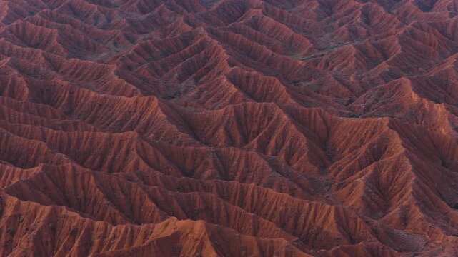Ak Sai Canyon - Valley of Forgotten Rivers During Sunrise In Kyrgyzstan. - aerial shot