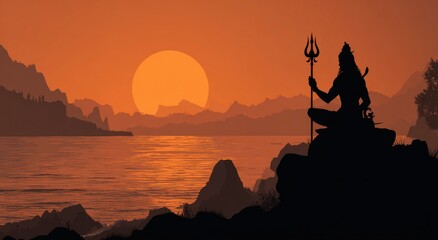 Fototapeta premium Maha Shivratri background Lord Shiva Meditation in Himalayas Spiritual Background