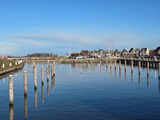 Fototapeta premium Boats in the harbor. Volendam fishing village of the Netherlands.