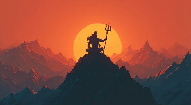 Maha Shivratri background Lord Shiva Meditation in Himalayas Spiritual Background