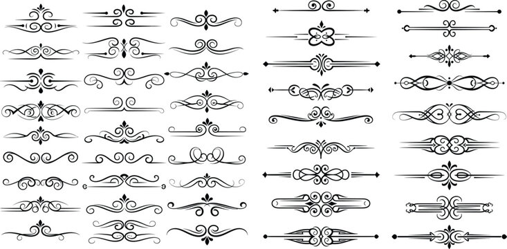 Assortment of elegant decorative dividers and ornamental page borders with classic scrollwork flourishes for design