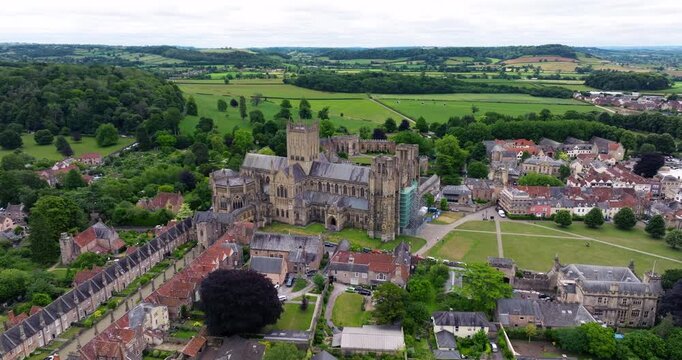 Vicars Close, Notable Street Towards Wells Cathedral In Somerset, England, UK. - aerial shot