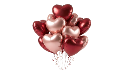 Shiny Metallic Heart Balloons on White Background