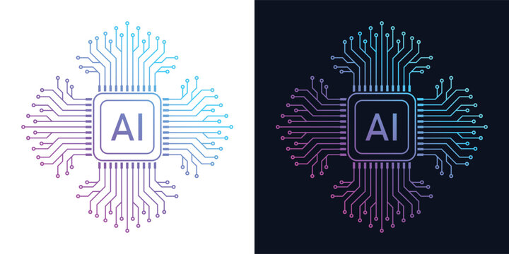 Artificial Intelligence AI Microchip with Neural Circuit Design. Vector Illustration of an AI Processor with Neural Circuitry Representing Machine Learning, Deep Learning and Intelligent Systems