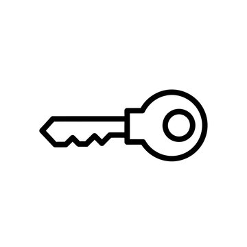 Simple Black and White Outline of a House Key for Lock and Security Use