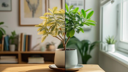 Split Image of Indoor Potted Plants