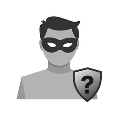 Anonymous user identity icon with security shield, flat vector illustration