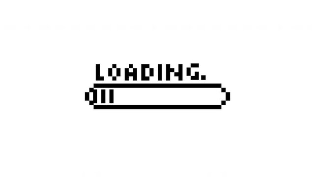 Pixel art loading Bar Retro game start 8 bit animation 4k white background