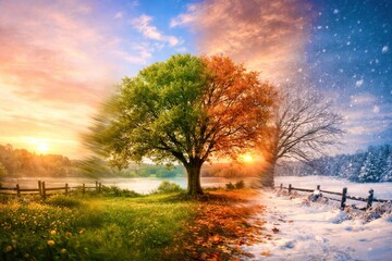 A tree with leaves and snow on it