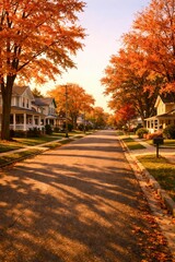 A street with houses on both sides and trees on both sides