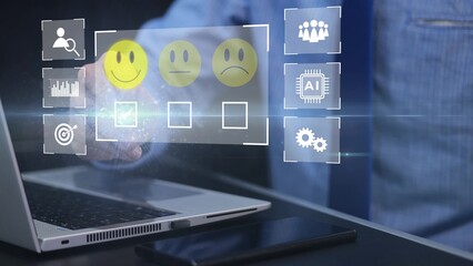 Customer or employee satisfaction review with engagement rating. Businessman giving positive feedback. Building excellent service process