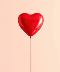 A red heart balloon is floating in the air