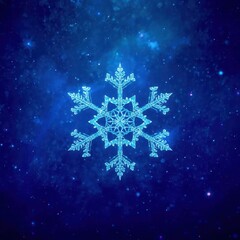 A snowflake is floating in the sky above a blue background