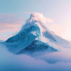 A mountain covered in snow and clouds