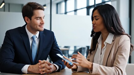 Business professionals analyzing data on smartphone - Powered by Adobe