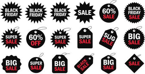 Obraz premium Black Friday sale labels collection, discount tags and badges set, retail promotion icons for ecommerce marketing design use