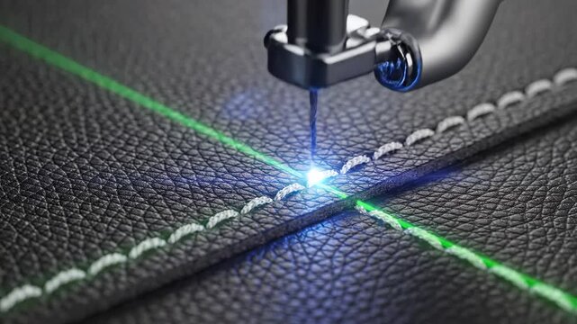 Sewing machine stitching leather