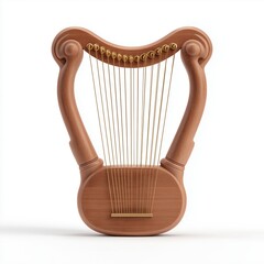 Wooden Lyre Harp on White Background