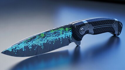 Modern folding knife with digital camouflage pattern