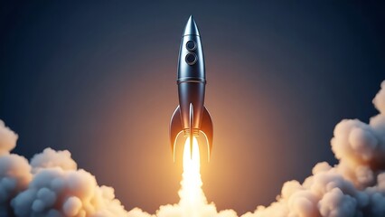 Rocket Launching into Space with Flames.