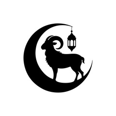 Ram standing on crescent moon with hanging lamp