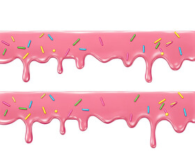 Pink icing drips with colorful sprinkles forming border patterns on black