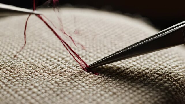 Hand stitching with needle and thread