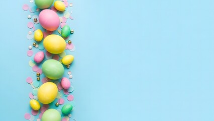 Easter eggs celebration background with colorful pastel hues