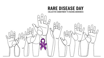 Fototapeta premium Rare Disease Day Awareness Illustration with Raised Hands - Generated AI.