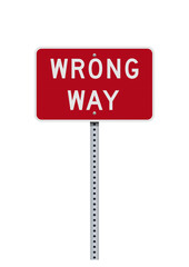 Vector illustration of the wrong way red road sign on metallic post