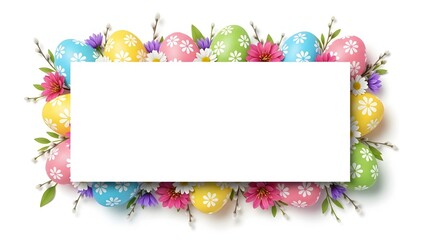 Easter eggs and florals border frame for easter greeting cards