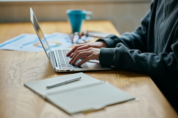 Young Woman Working on Laptop at Home Desk