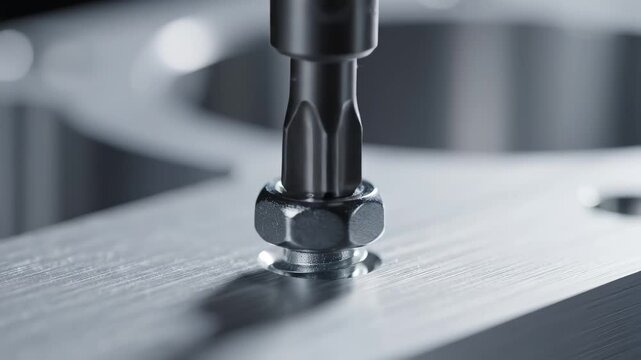 Closeup of a mechanical bolt and tool