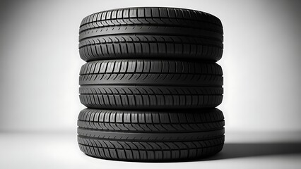 Stack of Four Car Tires on White Background.