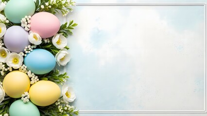 Easter eggs and flowers border frame for greeting cards and celebrations