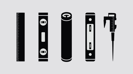 Black silhouettes of construction tools on gray background