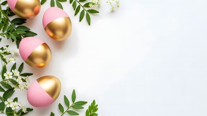 Easter eggs decoration with gold and pink hues for spring celebration