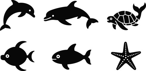 Fototapeta premium Sea Creature Black Silhouette Collection