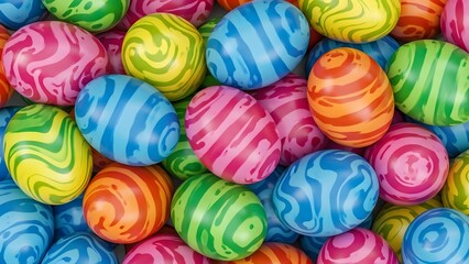 Vibrant easter eggs in various colors and patterns