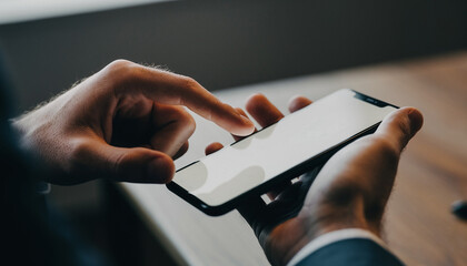 Close-up of hands holding smartphone with blank screen