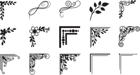 Modern minimalist corner vector set. collection abstract curve, line and circle vector elements for simple decorative frames eps © topceptart