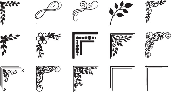 Modern minimalist corner vector set. collection abstract curve, line and circle vector elements for simple decorative frames eps - Powered by Adobe