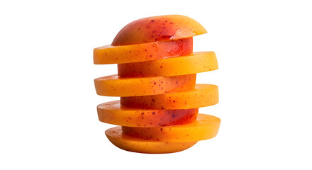 A stack of sliced fresh apricots isolated on a transparent background