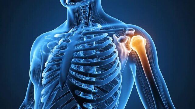 Medical illustration of human shoulder anatomy in detailed digital rendering
