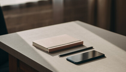 Modern workspace with smartphone and notebook on desk