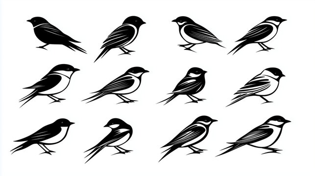 bird silhouette vector illustration, perfect for logo design, art projects, and graphic design. Diverse positions, flying, perching. ai generated